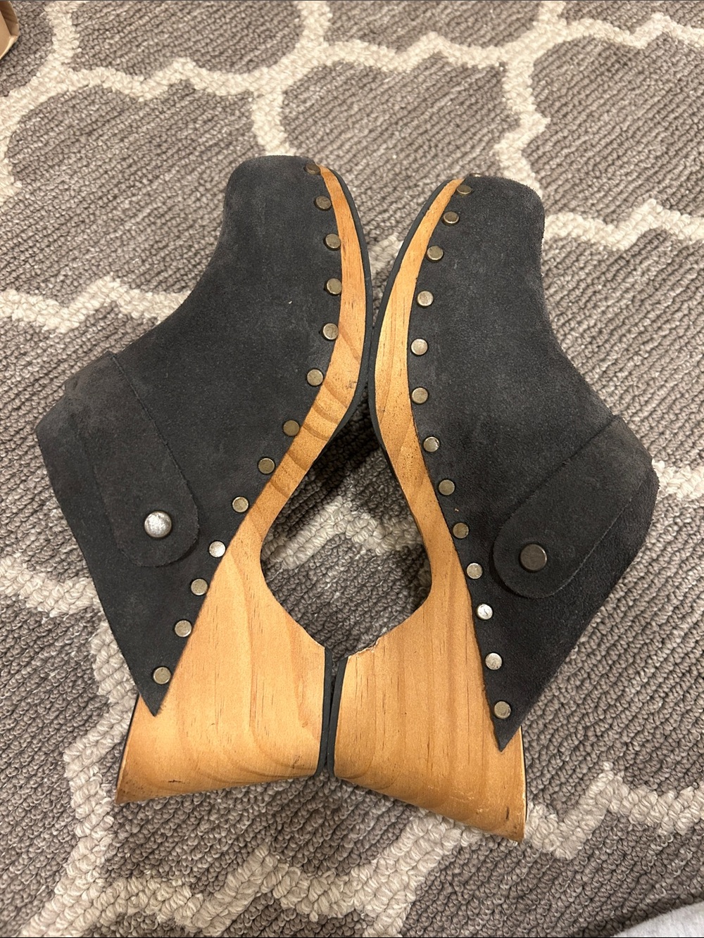 Women's Black Suede Clog Mules with Wood Heel - Picture 5 of 6